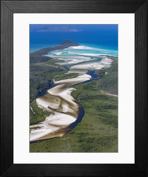 Framed Print : exterior views, meander, ocean, out, river course, riverside, sinuosity, whitsunday