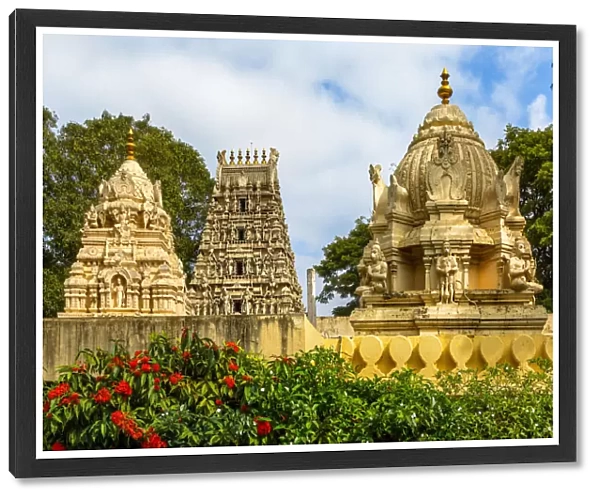 Gopura and Shikhara of the Kote Venkataramana Temple in Bangalore, Karnataka, India