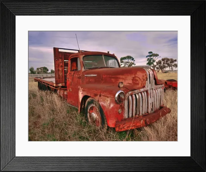 Framed Print : Red and rusted truck