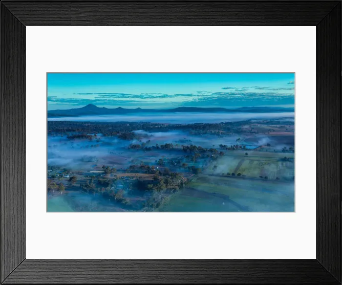 Framed Print : Foggy morning view from the sky in the Scenic Rim Region, Queensland, Australia Framed Print : Foggy morning view from the sky in the Scenic Rim Region, Queensland, Australia