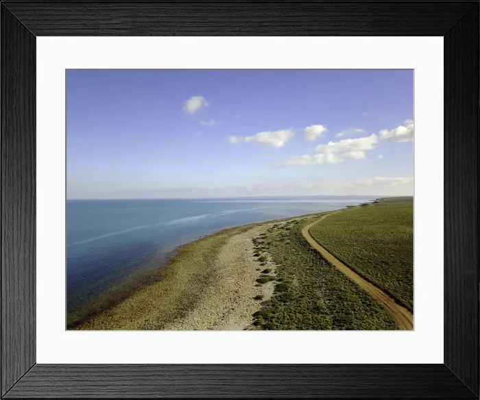 Framed Print : Aerial view along the South Australian coastline just south of Point Lowly where the giant cuttlefish migration happens. The dirt road visible is known as Cuttlefish Drive