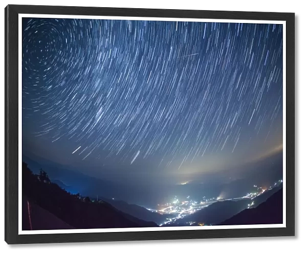 Meteor. Perseids meteor shower over Okayama, Japan