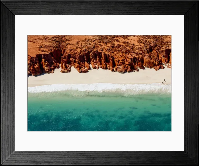 Framed Print : A helicopter view of the white sands, turquoise ocean and striking red Kooljaman Cliffs at Cape Leveque in Western Australias north west