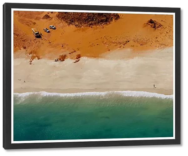 Aerial view of offroad vehicles at the stunning Cape Leveque in North Western Australia