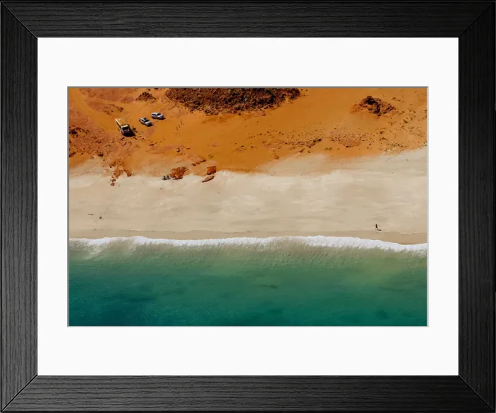 Framed Print : Aerial view of offroad vehicles at the stunning Cape Leveque in North Western Australia
