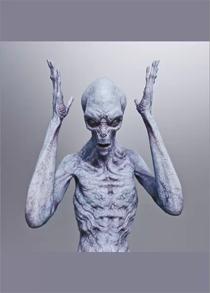 Alien with hands in air and expression of anger or frustration