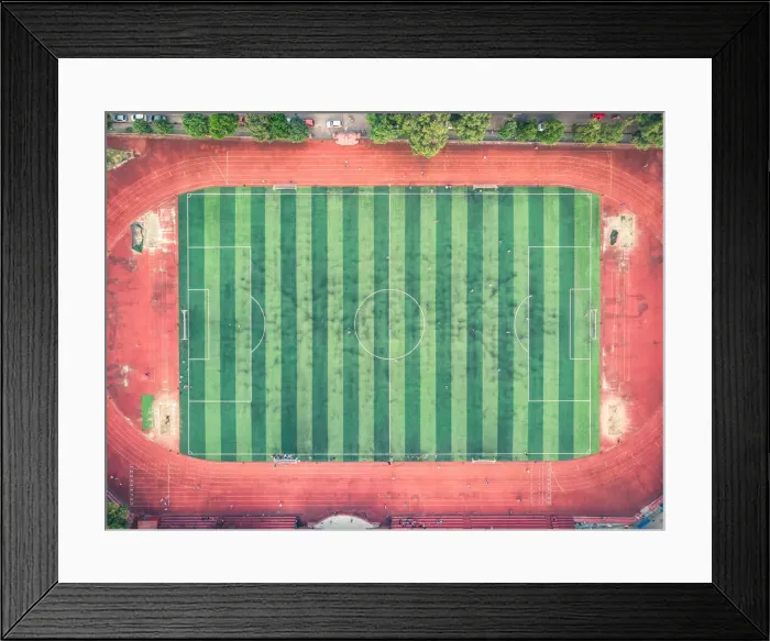Framed Print : Aerial view of the football court in Sichuan University in Chengdu, China