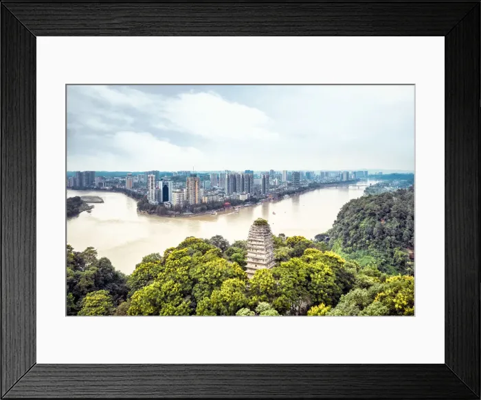 Framed Print : Chinese style Pagoda in Le Shan city