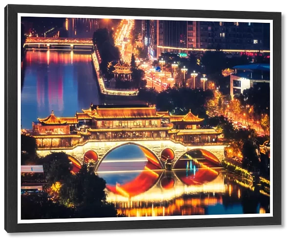 Night view of the historic Anshun Bridge in Chengdu
