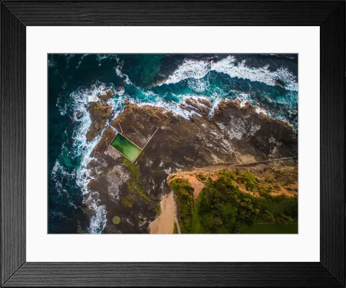 Framed Print : Aerial view of ocean pool at sunrise