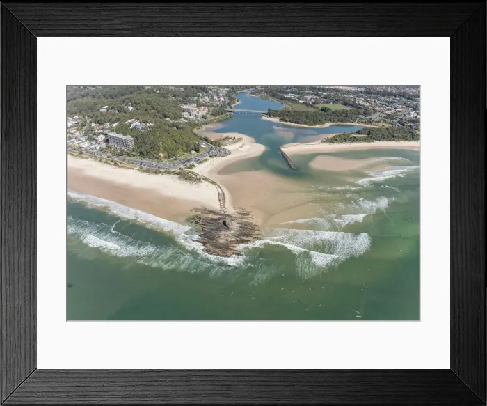 Framed Print : The Currumbin Creek pen into the ocean Aerial