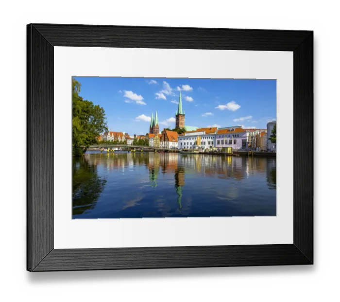 Framed Print : Skyline of Lubeck Along River Trave, Schleswig-Holstein, Germany Framed Print : Skyline of Lubeck Along River Trave, Schleswig-Holstein, Germany