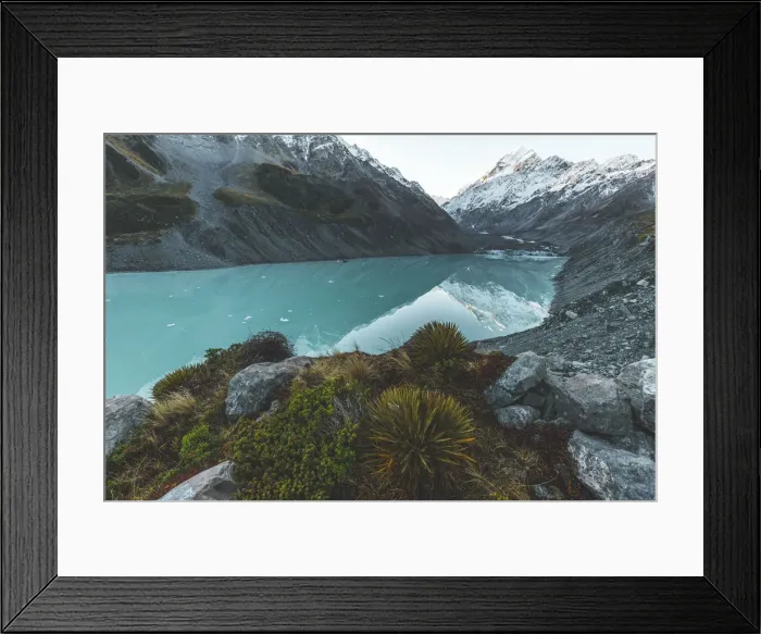 Framed Print : Mountain with Glacial Lake, Mount Cook