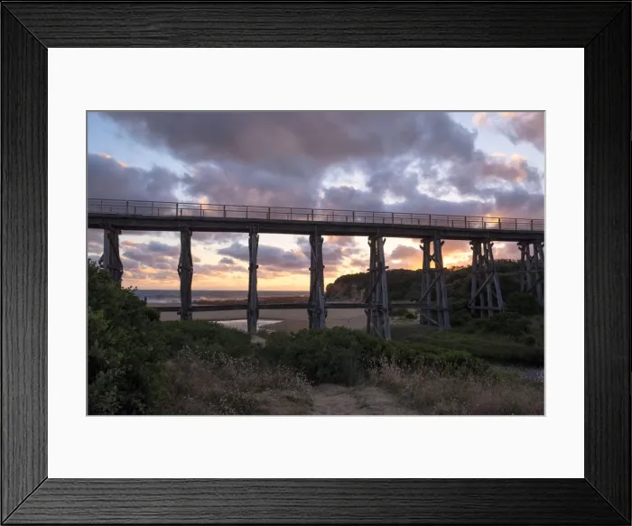 Framed Print : Kilcunda Railway Trestle Bridge at Sunset