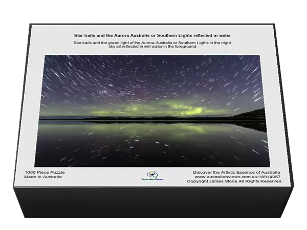 Star trails and the Aurora Australis or Southern Lights reflected in water