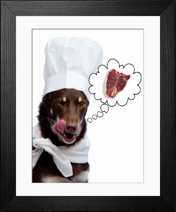 Framed Print : Dog thinking about steak Framed Print : Dog thinking about steak