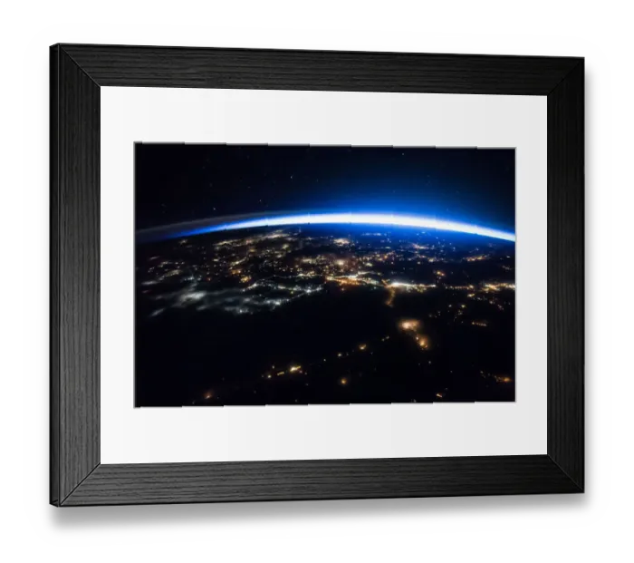 Framed Print : Sparkling cities and a sliver of daylight framing the northern hemisphere Framed Print : Sparkling cities and a sliver of daylight framing the northern hemisphere