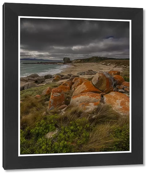 Marshall bay and views of Castle rock, western coastline of Flinders Island, Bass Strait, Tasmania