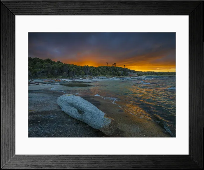 Framed Print : Sunrise at Blue Rocks on Flinders Island, Bass Strait, Tasmania