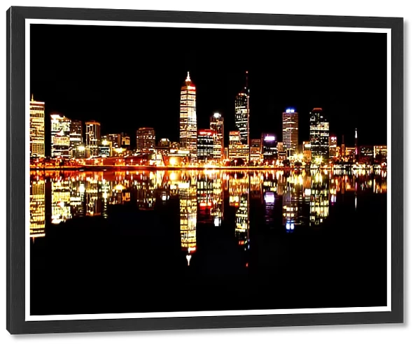 Perth City over Swan River Night Reflection