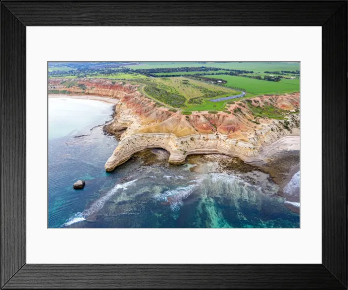 Framed Print : Aerial View of the Rocky Coastline of Cape Jarvis