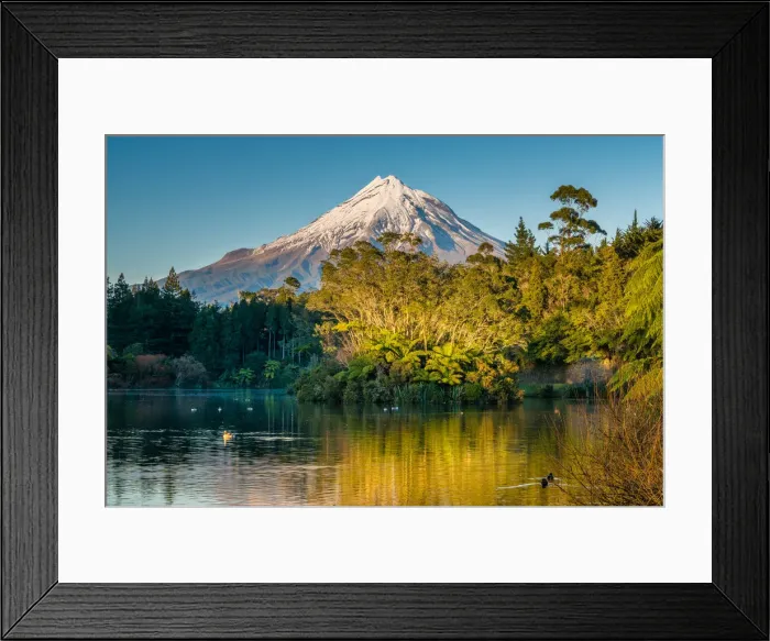 Framed Print : Mount Taranaki and Lake Mangamahoe, New Zealand