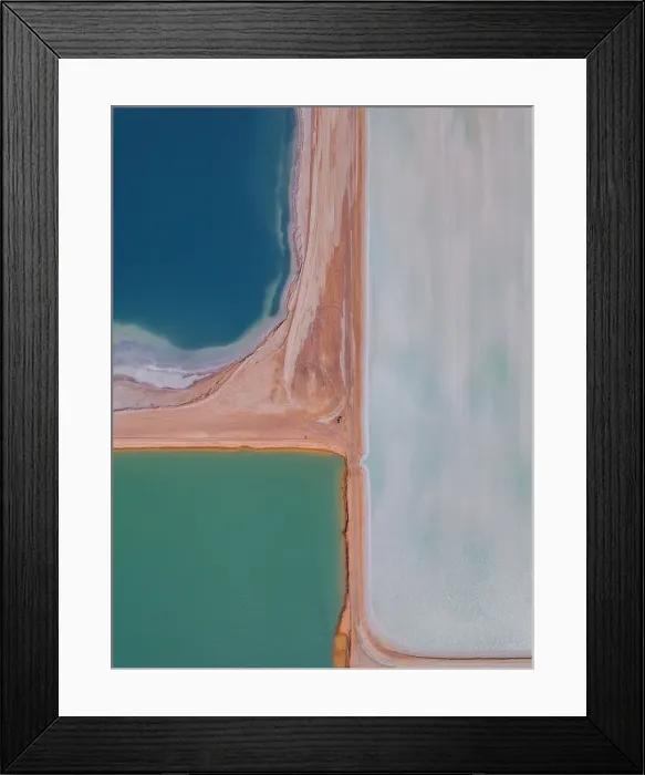 Framed Print : Drone image of salt storage ponds, Western Australia