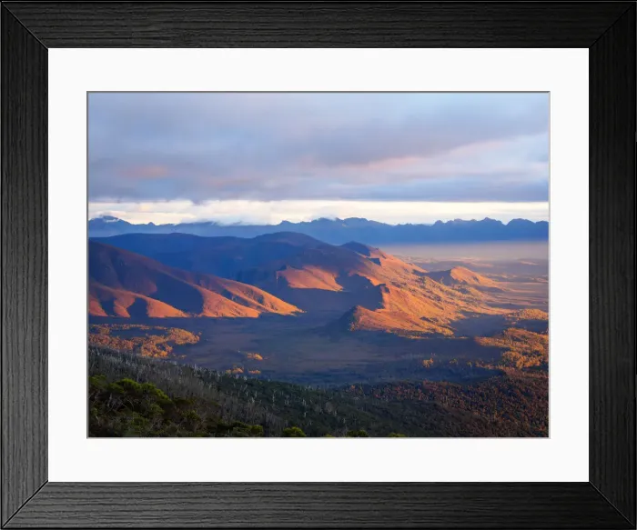 Framed Print : Sunset view to the Western Arthurs
