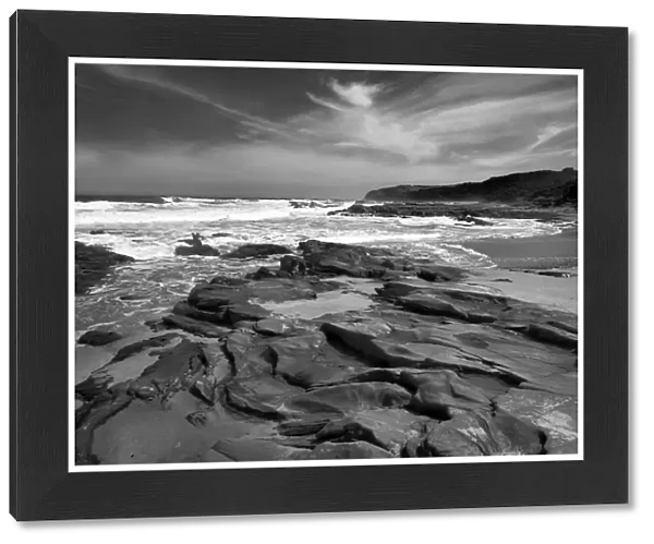 Black and white image of coast at Cape Otway