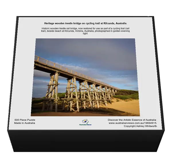 Heritage wooden trestle bridge on cycling trail at Kilcunda, Australia