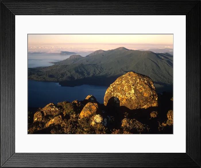 Framed Print : Tasmania, Southwest National Park, Ironbnound Range, New River Lagoon