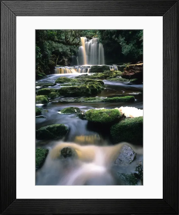 Framed Print : Australia, Tasmania, Wild Rivers National Park, tributary stream flowing from waterfall