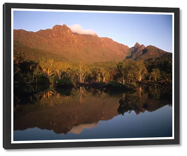 Australia, Queensland, Mt. Bowen reflecting in tidal lagoon