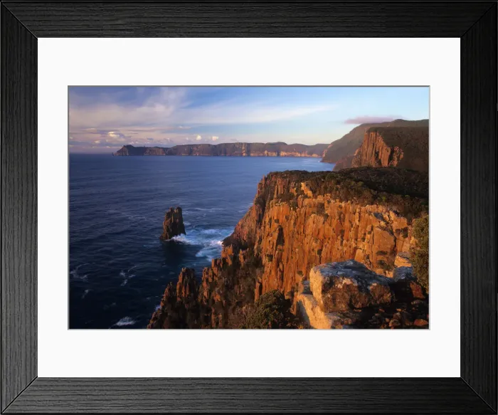 Framed Print : Australia, Tasmania, Cape Huay and diabase cliffs at sunrise Framed Print : Australia, Tasmania, Cape Huay and diabase cliffs at sunrise