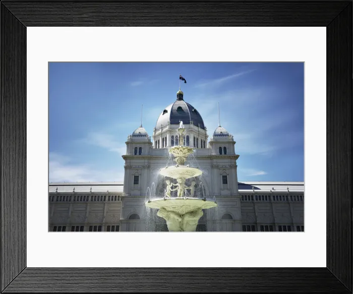 Framed Print : Royal Exhibition Building and historic fountain in Melbourne