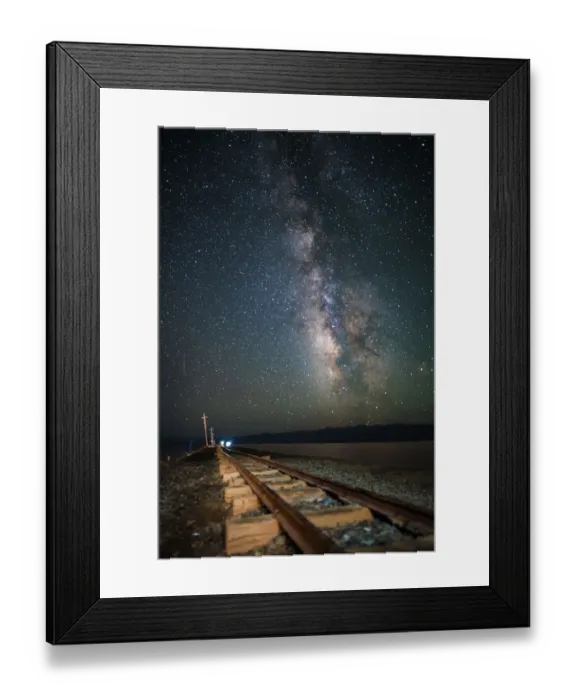 Framed Print : Milky way and mining railway track in Chaka Salt Lake on Qinghai-Tibetan Plateau, China Framed Print : Milky way and mining railway track in Chaka Salt Lake on Qinghai-Tibetan Plateau, China