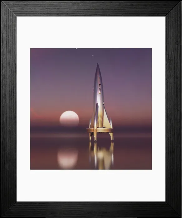 Framed Print : Retro style space rocket