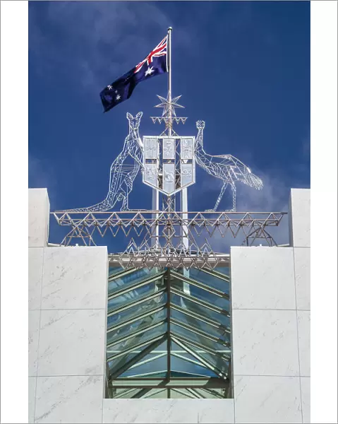 Australian Flag and Coat Of Arms Parliament House, Canberra, Australia