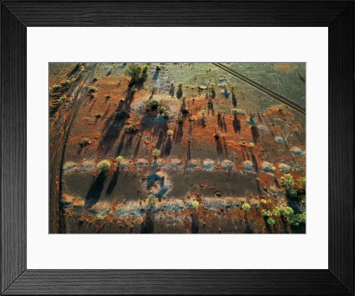Framed Print : Rural landscape bushland with dusk sunlight and trees, opal mining town Framed Print : Rural landscape bushland with dusk sunlight and trees, opal mining town