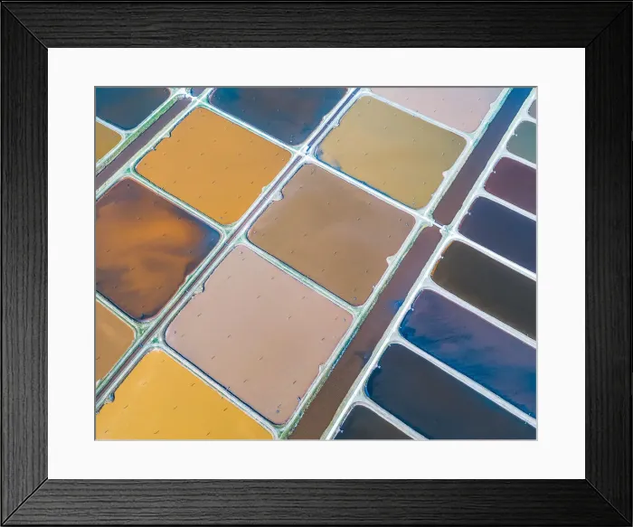Framed Print : Aerial perspective of aquaculture ponds, Palmers Island, New South Wales, Australia Framed Print : Aerial perspective of aquaculture ponds, Palmers Island, New South Wales, Australia