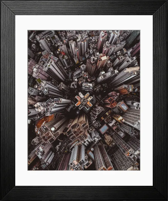 Framed Print : Aerial perspective of skyscrapers in Mid Levels district, Hong Kong Island Framed Print : Aerial perspective of skyscrapers in Mid Levels district, Hong Kong Island