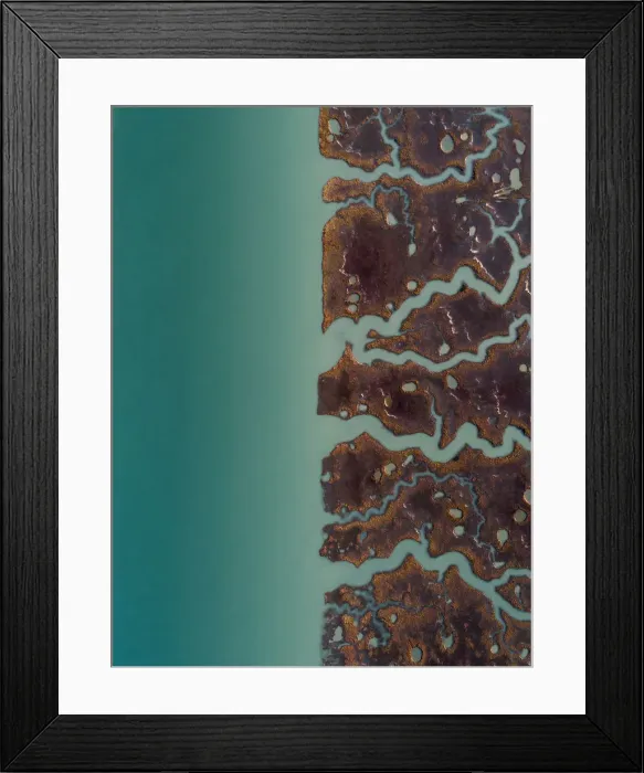 Framed Print : Aerial image above marshlands at the edge of a river, Cadiz, Spain