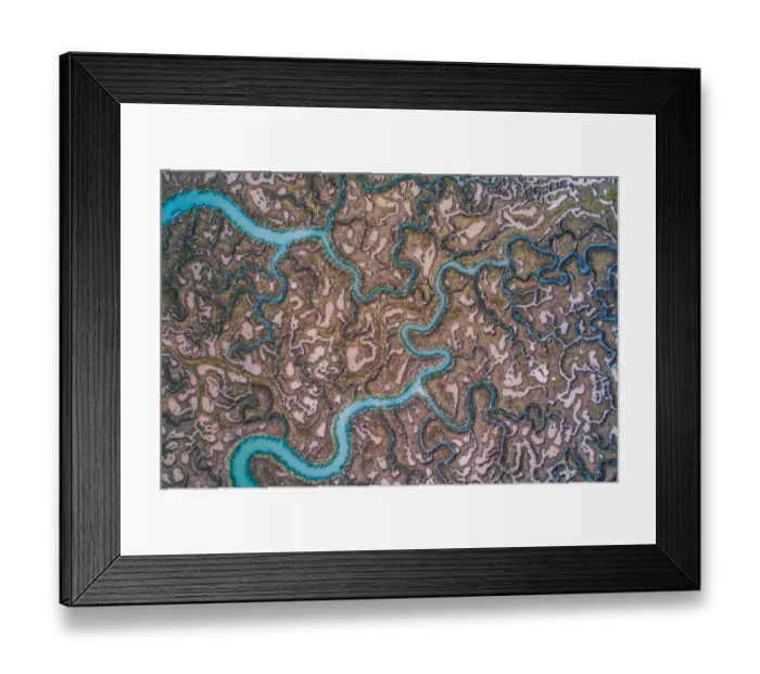 Framed Print : High angle view looking down on marshlands, England, United Kingdom Framed Print : High angle view looking down on marshlands, England, United Kingdom