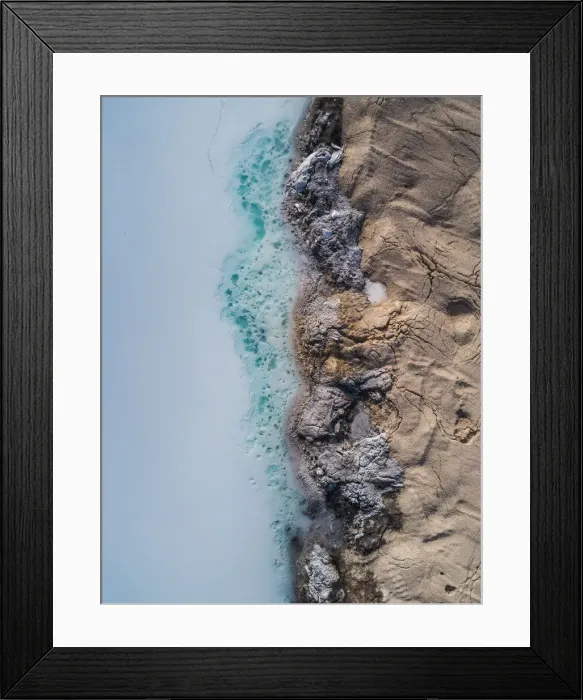 Framed Print : Edge of a mining pond shot from directly above, France