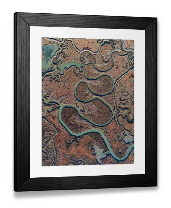 Framed Print : Estuary patterns as seen from above, Huelva, Spain