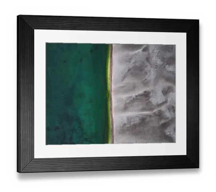 Framed Print : Sand dunes and ocean as seen from above, South Australia Framed Print : Sand dunes and ocean as seen from above, South Australia