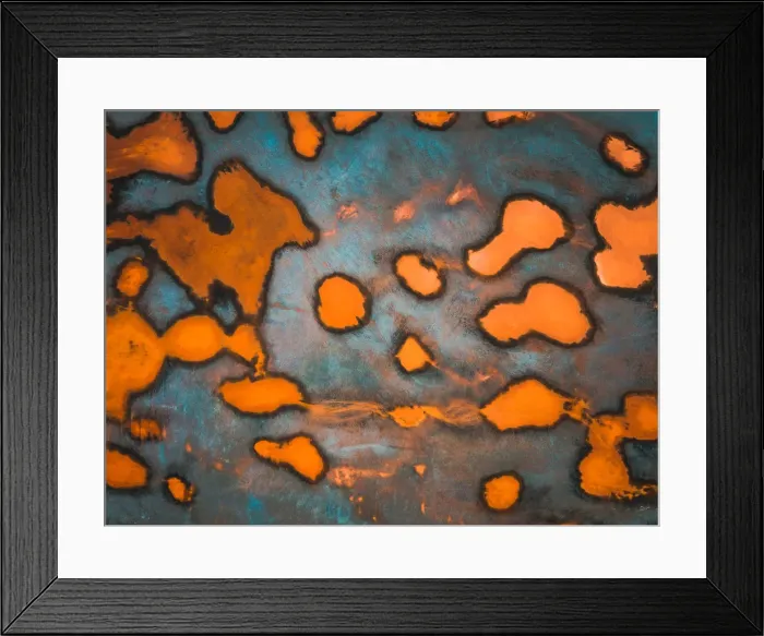 Framed Print : Aerial image showing bizarre industrial substance floating in a tailing pond, Australia