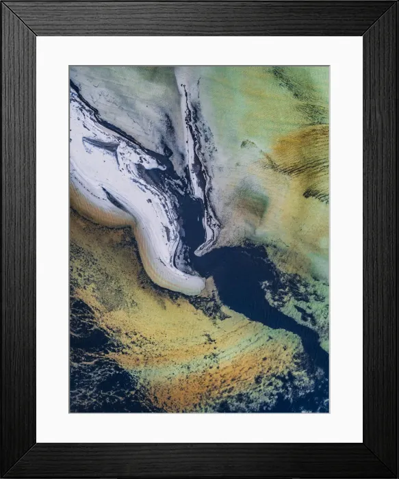 Framed Print : Sandbar and bizarre ocean texture shot by drone, Shark Bay, Australia