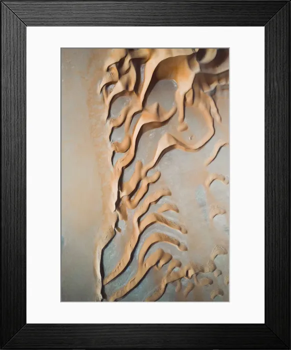 Framed Print : Curvy desert dunes taken from above, United Arab Emirates