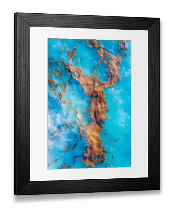 Framed Print : Seaweed textures floating on the ocean as seen from above, Barbados